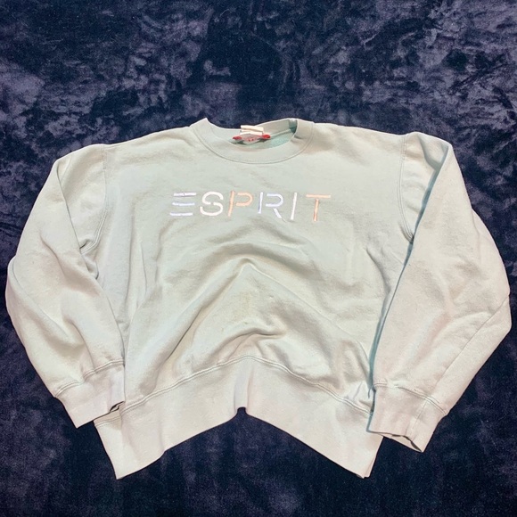 💛 Vintage 80s ESPRIT oversized crewneck sweater mint green size small distressed - Picture 6 of 9